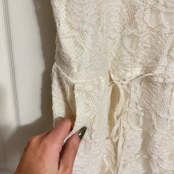 ZARA Women's Ecru Floral Lace Tie Waist Button Spaghetti Strap Romper Medium - Picture 6 of 9